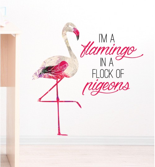 Flamingo in a Flock of Pigeons Wall Decal