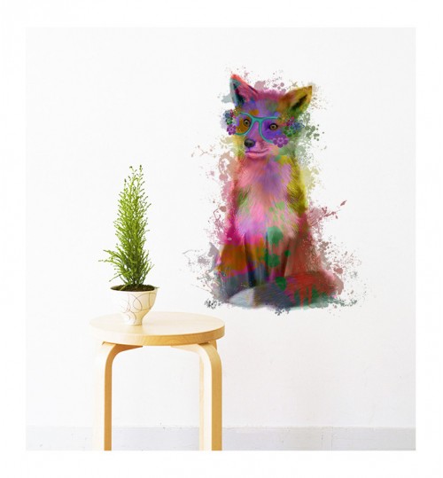 Rainbow Fox with Glasses Wall Sticker