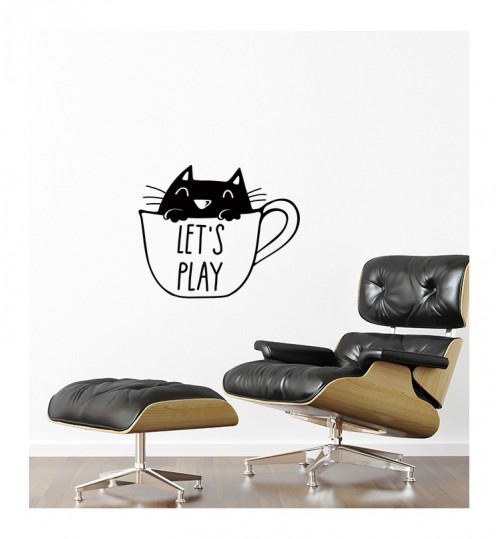 Lets Play Cat Mug Wall Sticker