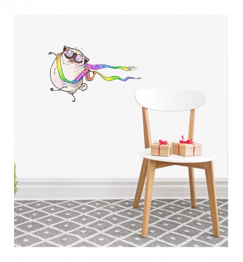 Hippie Pug Being Free Wall Sticker