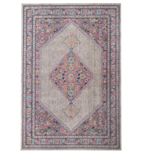 Grey Power Loomed Distressed Modern Rug