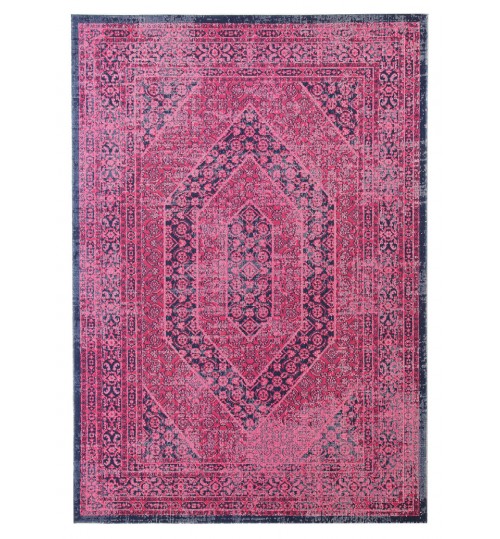 Magenta Power Loomed Distressed Modern Rug