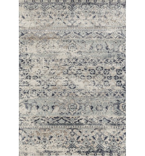 Leila Blue Cream Chenille Cotton Silky-finish Modern Rug