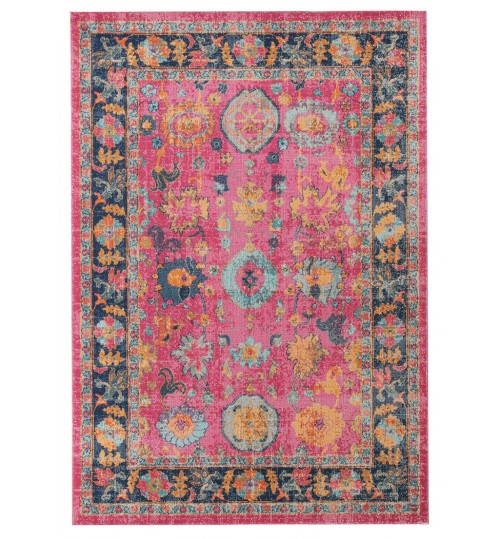 Pink Vintage Look Power Loomed Cotton Blend Rug