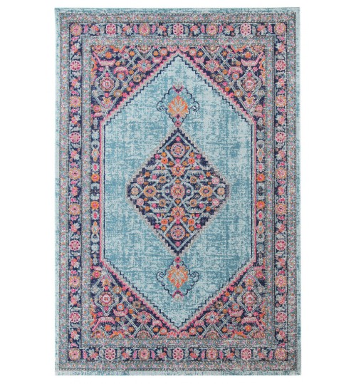 Blue Power Loomed Cotton Blend Rug