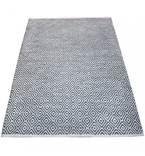 Charcoal Squares Hand-Knotted Cotton Rug